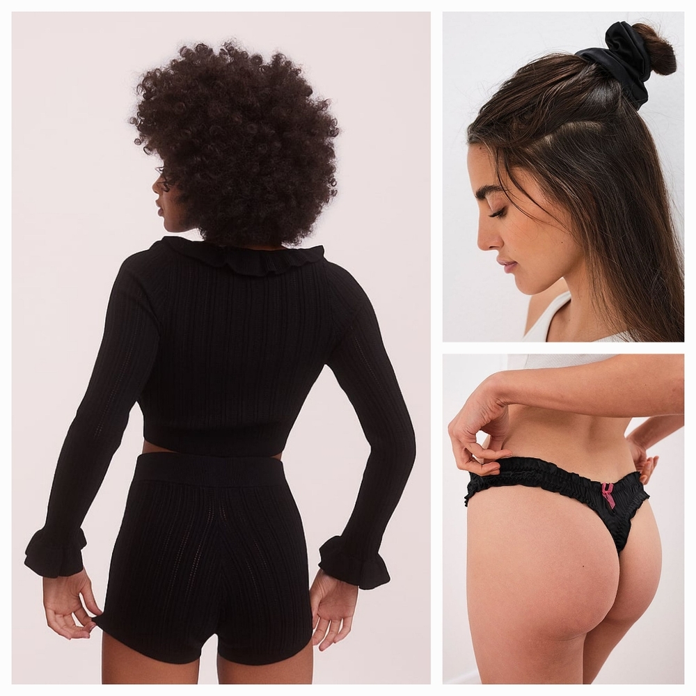 🌠 3pc For Love and Lemons Camille Cardigan, Ruffle Thong & Scrunchie Set 🌠 - Picture 2 of 16